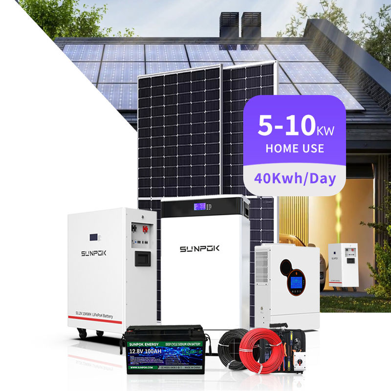 Système de panneaux solaires hybride Système solaire hybride hors réseau Complete maison maison 3kw 5kw 10kw 15kw stockage d'énergie