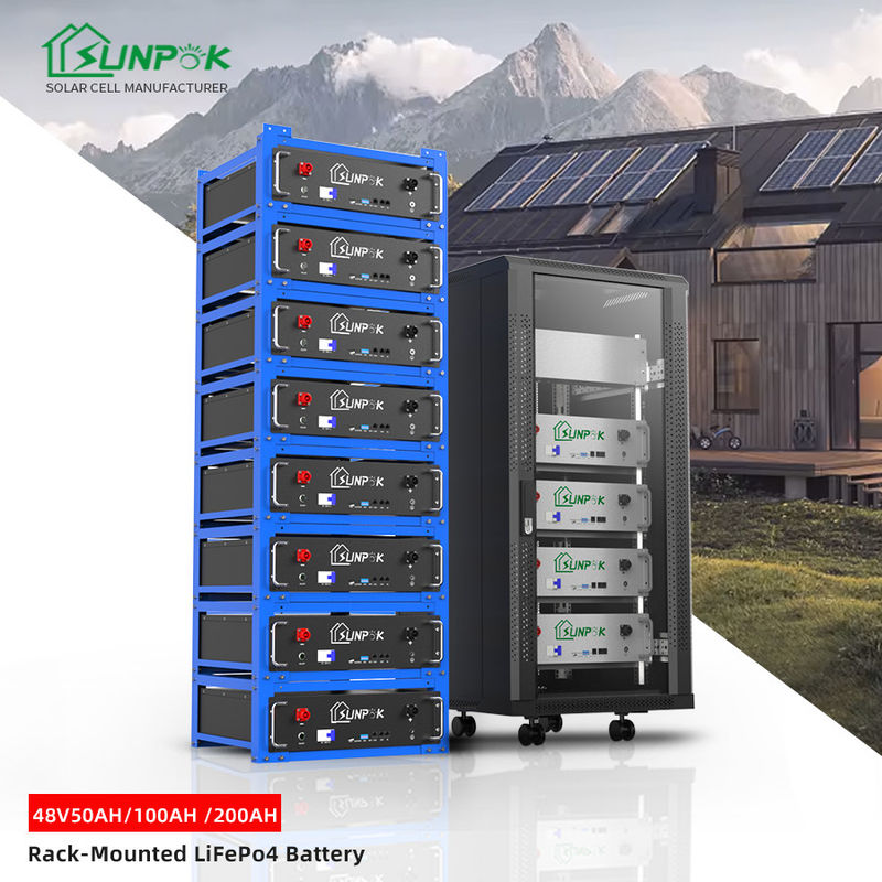 Vente à chaud 48V Piles montées sur rack Montage Lifepo4 100Ah 200Ah Piles au lithium-ion