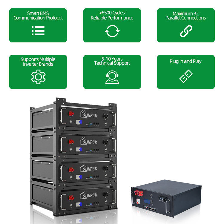 Batterie rack Systèmes de stockage d'énergie pour la maison Lifepo4 Batterie avec Bluetooth 48V 200AH 10kwh