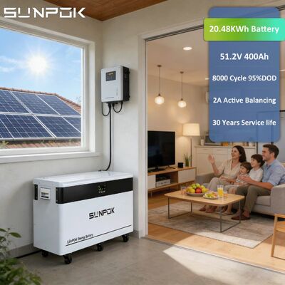 Sunpok Energy 10 Years Warranty 20Kw 20Kwh Inverter Lifepo4 Battery Pack 51.2V 400Ah 48V Battery Packs Solar Lifepo4 Batteries