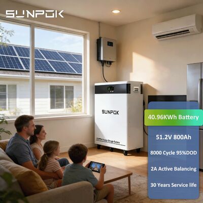 SUNPOK Solar Lithium Battery Pack 40KWh Home Energy Storage System 51.2V 800Ah LiFePO4 8000 Cycles 5-Year Warranty